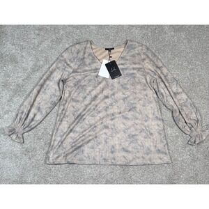 NWT Joh Apparel Abby Faux Suede L/S Ruffle Sleeve Two Tone Top Shirt Small